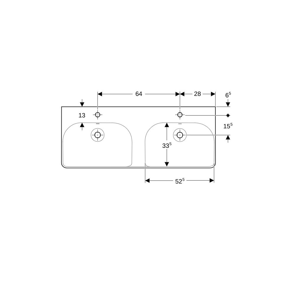 Geberit Smyle Square Doppelwaschtisch, Breite 120cm, Tiefe 48cm, Hahnloch mittig, Üb... GEBERIT-500223018 4025416357681 (Abb. 7)