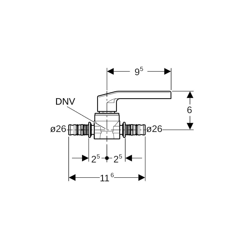 Geberit Mepla Kugelhahn mit Betätigungshebel, Ms CW617N, d 26mm, PN 10 bar... GEBERIT-613061002 4025416437826 (Abb. 5)