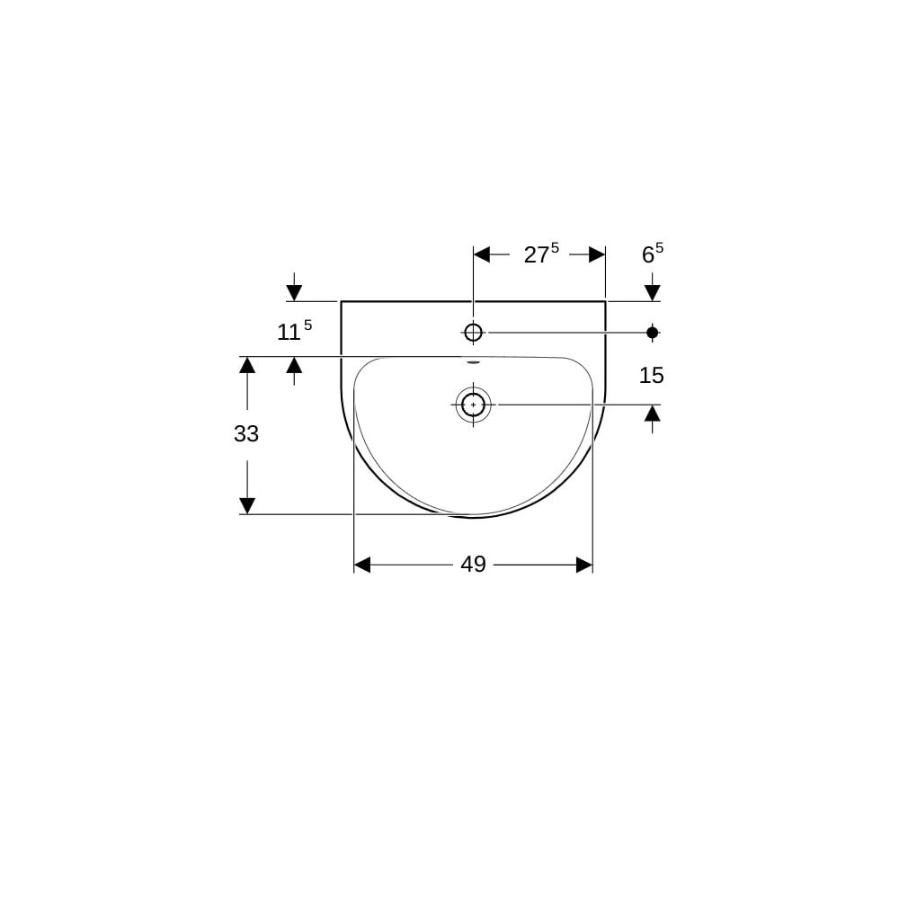 Geberit Renova Waschtisch, Breite 55cm, Tiefe 45cm, Hahnloch mittig, Überlauf sichtb... GEBERIT-500369011 4025416699545 (Abb. 7)