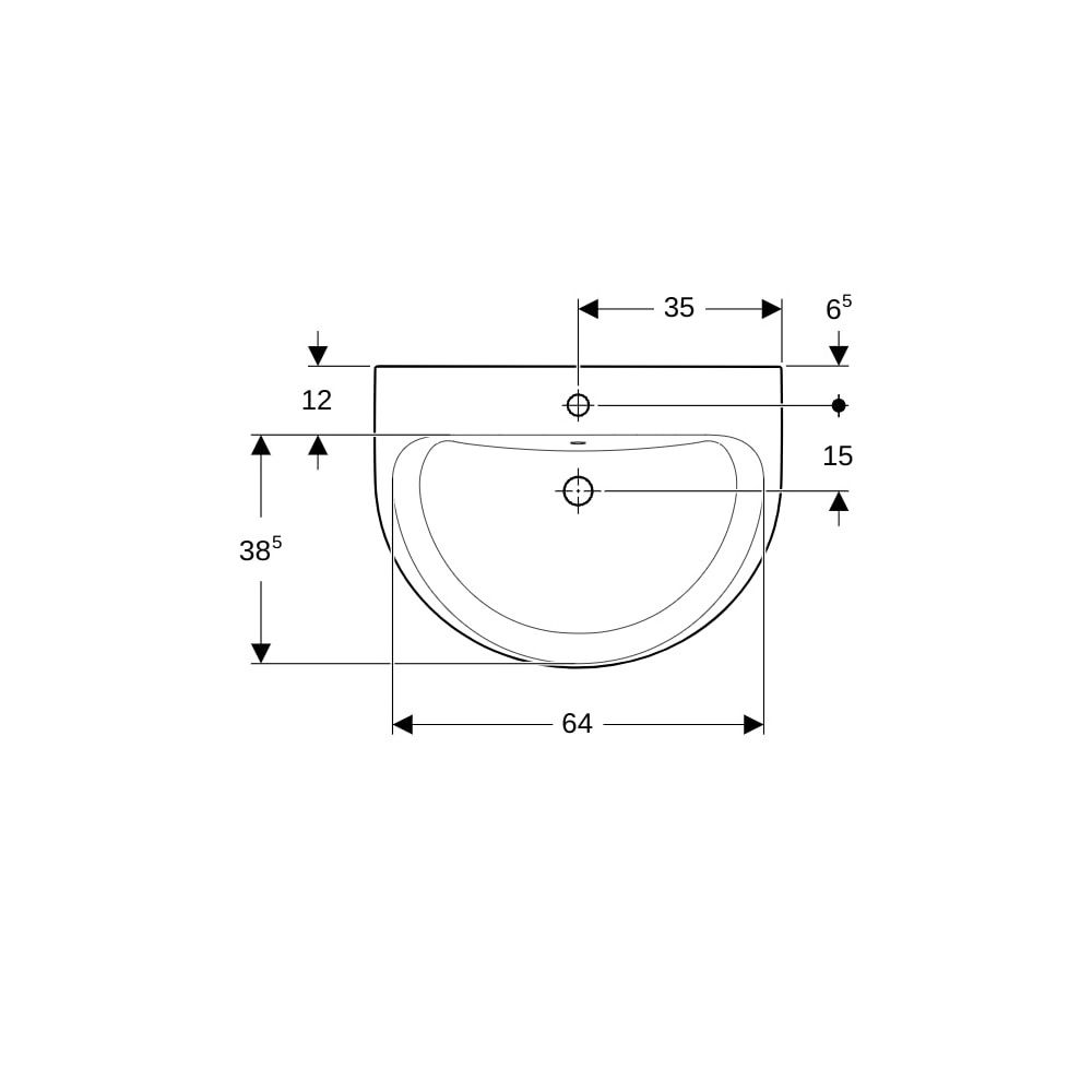 Geberit Renova Waschtisch, Breite 70cm, Tiefe 52cm, Hahnloch mittig, Überlauf sichtb... GEBERIT-500373011 4025416429388 (Abb. 7)