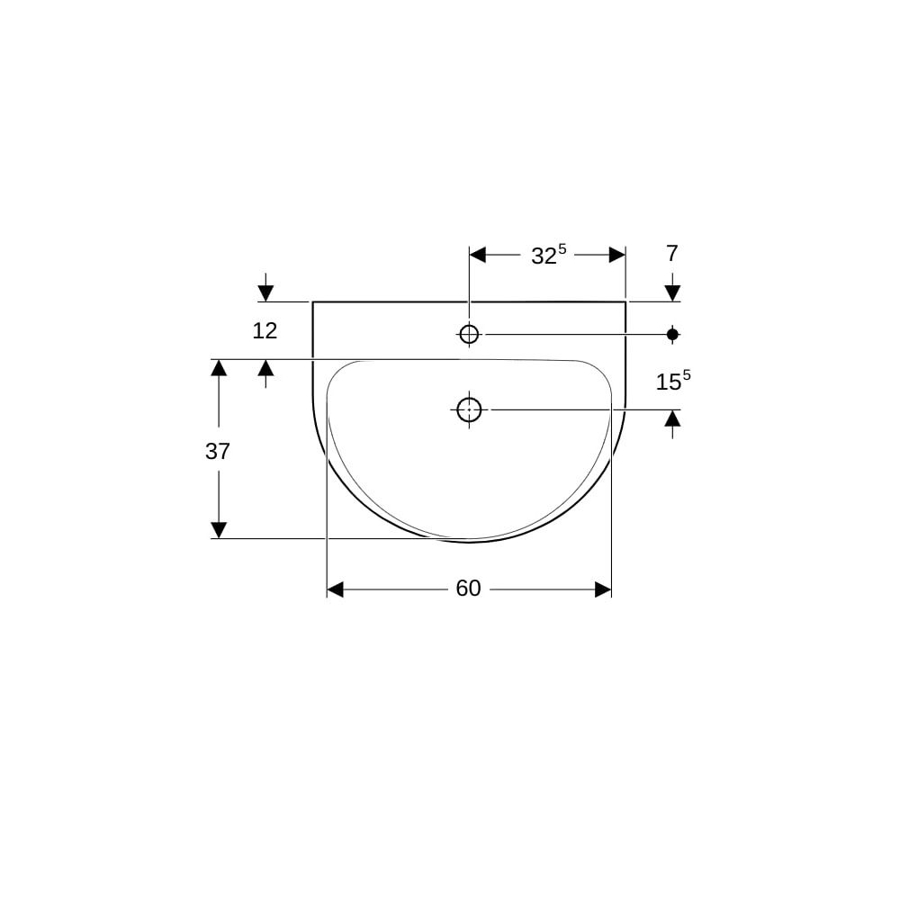 Geberit Renova Waschtisch, Breite 65cm, Tiefe 50cm, Hahnloch mittig, ohne Überlauf, ... GEBERIT-500662018 4025416144205 (Abb. 7)