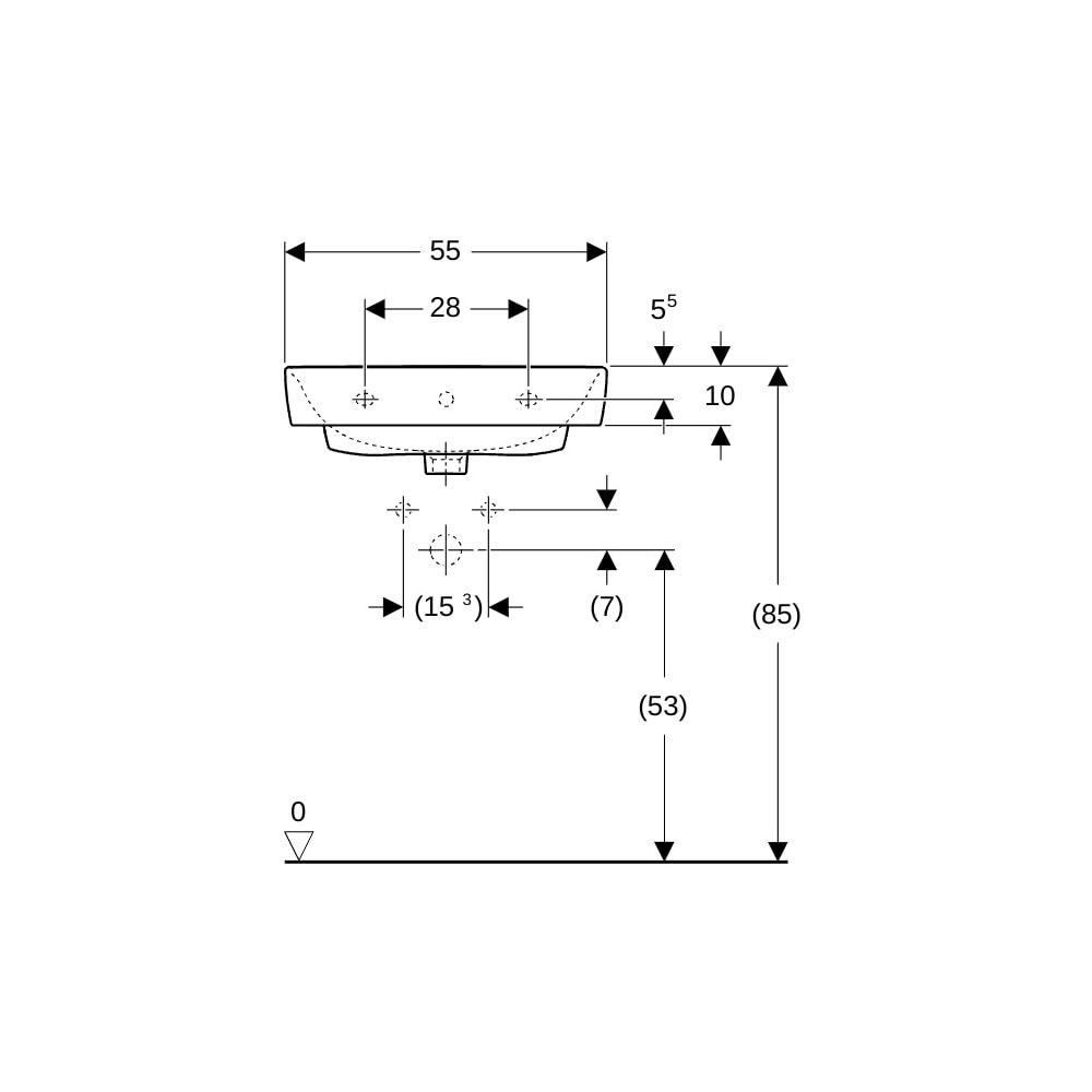 Geberit Renova Plan Waschtisch, Breite 55cm, Tiefe 44cm, Hahnloch mittig, Überlauf s... GEBERIT-501632001 4025410858368 (Abb. 8)
