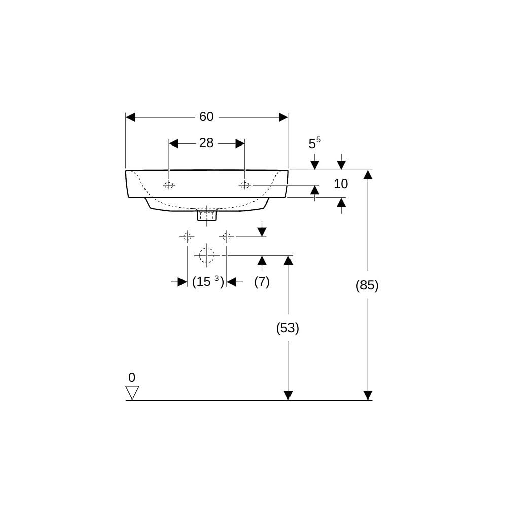 Geberit Renova Plan Waschtisch, Breite 60cm, Tiefe 48cm, ohne Hahnloch, ohne Überlau... GEBERIT-501639008 4025410858634 (Abb. 8)