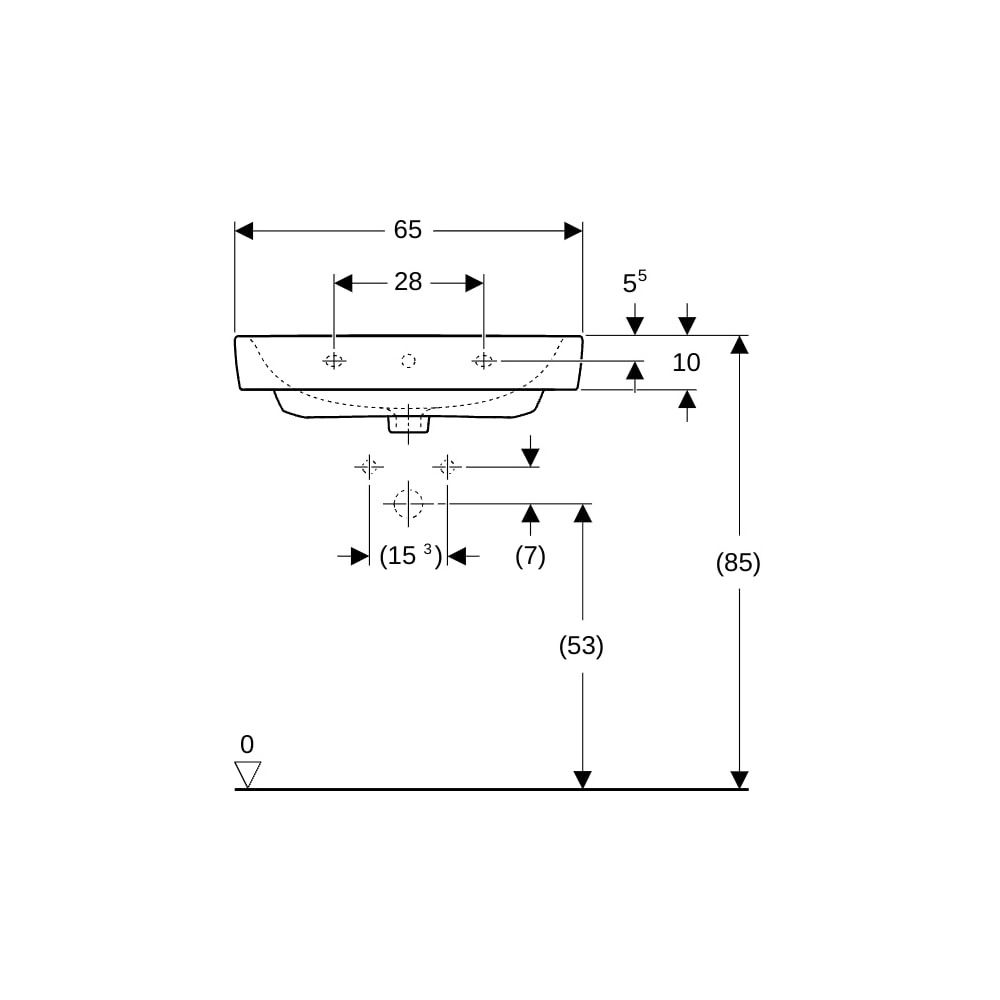 Geberit Renova Plan Waschtisch, Breite 65cm, Tiefe 48cm, Hahnloch mittig, Überlauf s... GEBERIT-501640001 4025410858542 (Abb. 8)