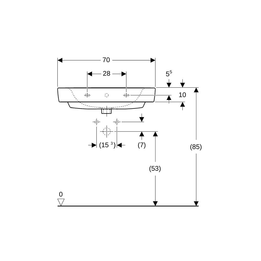 Geberit Renova Plan Waschtisch, Breite 70cm, Tiefe 48cm, Hahnloch mittig, Überlauf s... GEBERIT-501644008 4025410857996 (Abb. 8)