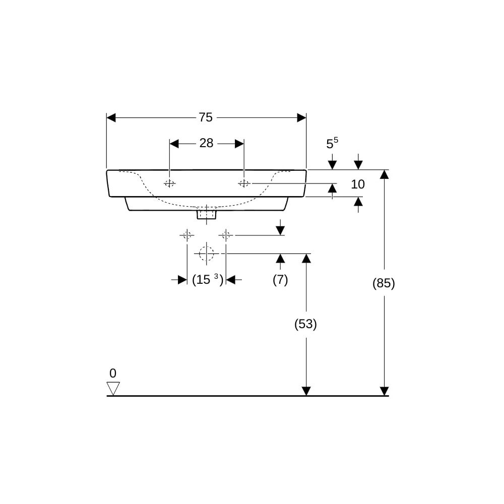 Geberit Renova Plan Waschtisch, Breite 75cm, Tiefe 48cm, Hahnloch mittig, ohne Überl... GEBERIT-501691008 4025410868060 (Abb. 8)