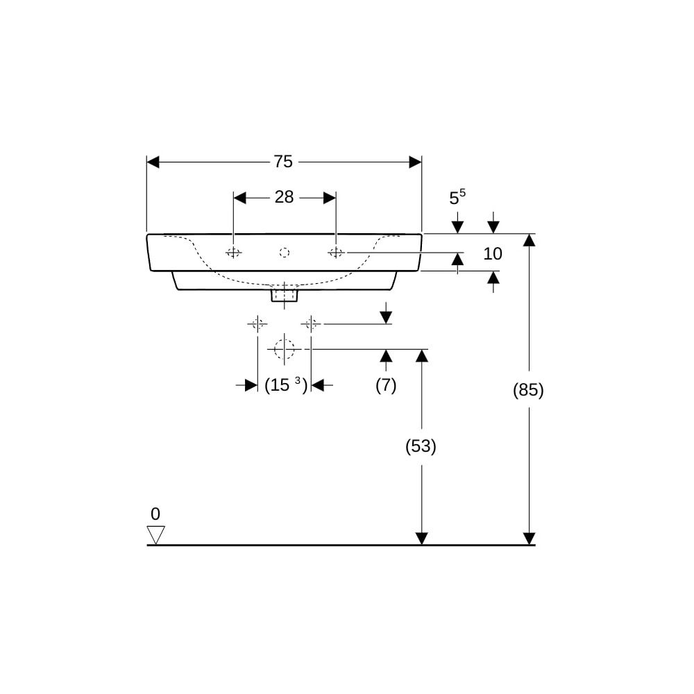 Geberit Renova Plan Waschtisch, Breite 75cm, Tiefe 48cm, ohne Hahnloch, Überlauf sic... GEBERIT-501692008 4025410869883 (Abb. 8)