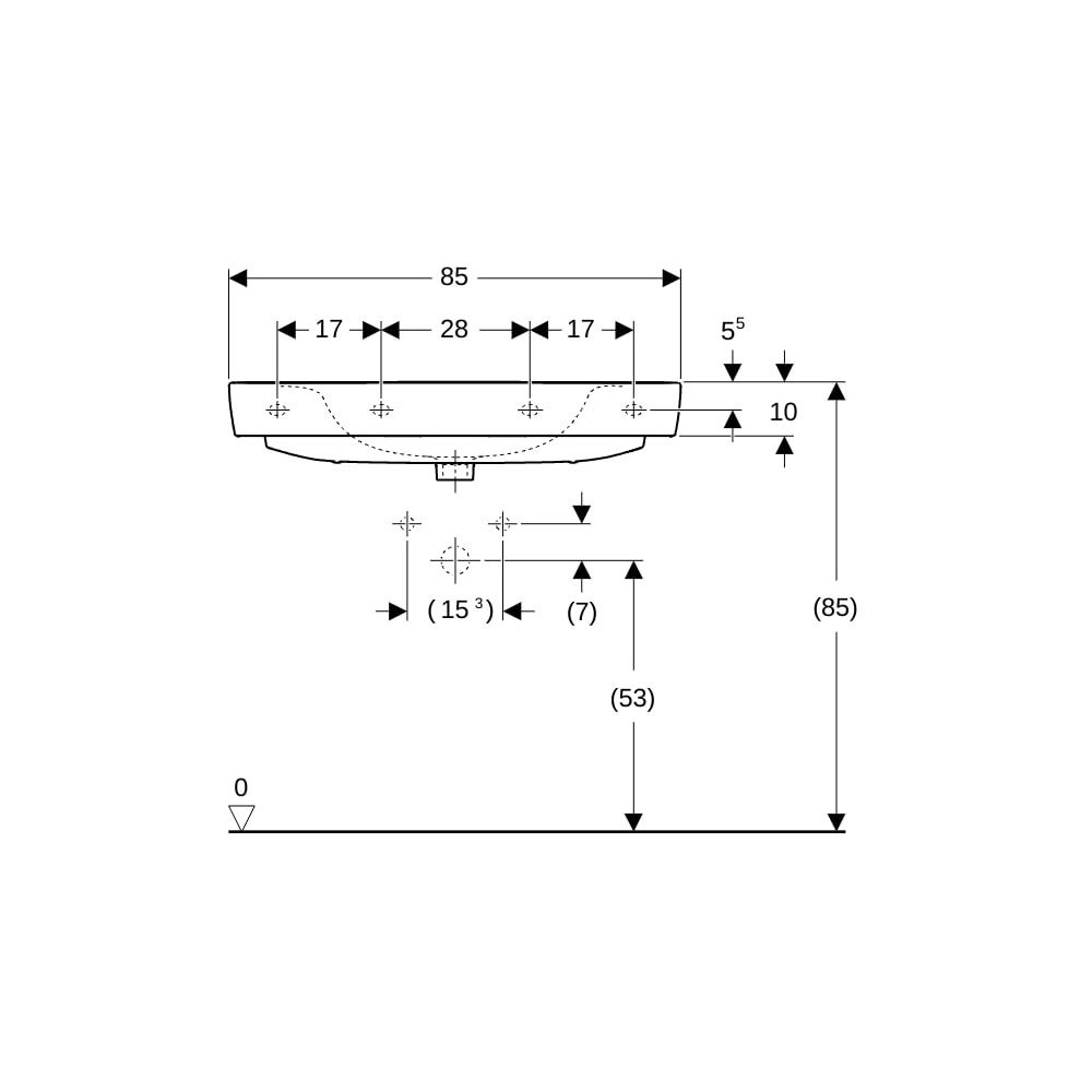 Geberit Renova Plan Waschtisch, Breite 85cm, Tiefe 48cm, Hahnloch mittig, ohne Überl... GEBERIT-501699001 4025410868350 (Abb. 8)