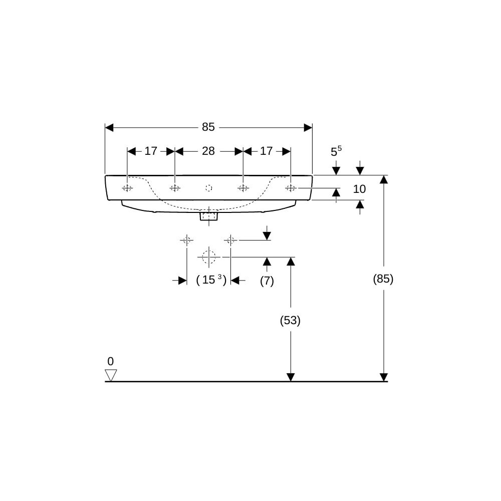 Geberit Renova Plan Waschtisch, Breite 85cm, Tiefe 48cm, Hahnloch mittig, Überlauf s... GEBERIT-501698008 4025410868343 (Abb. 8)