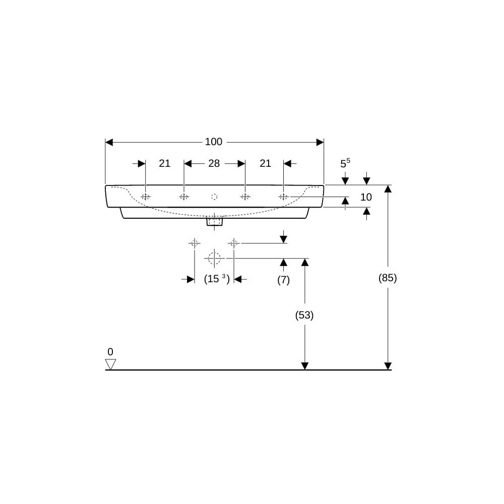 Geberit Renova Plan Waschtisch, Breite 100cm, Tiefe 48cm, Hahnloch mittig, Überlauf ... GEBERIT-501706001 4025410868404 (Abb. 8)