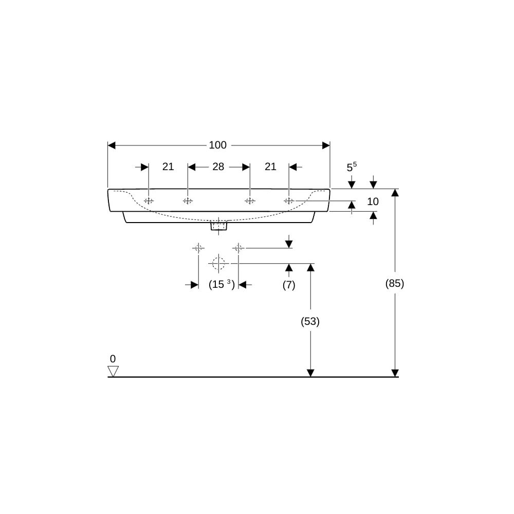 Geberit Renova Plan Waschtisch, Breite 100cm, Tiefe 48cm, ohne Hahnloch, ohne Überla... GEBERIT-501709008 4025410868558 (Abb. 8)