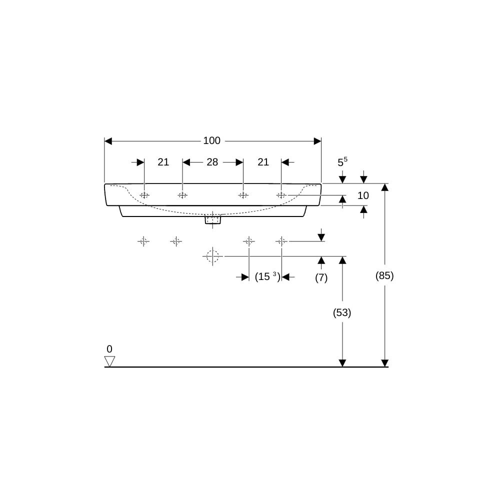 Geberit Renova Plan Waschtisch, Breite 100cm, Tiefe 48cm, Hahnloch links, rechts, Üb... GEBERIT-501883008 4025410938138 (Abb. 8)