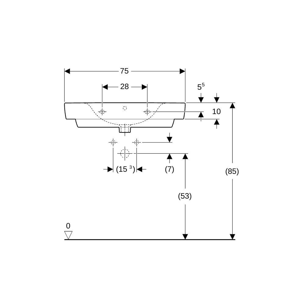 Geberit Renova Plan Waschtisch, Ablagefläche beidseitig, Breite 75cm, Tiefe 48cm, oh... GEBERIT-501696001 4025410871367 (Abb. 8)