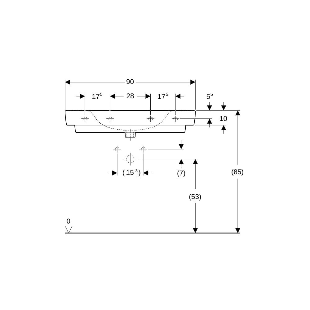 Geberit Renova Plan Waschtisch, Ablagefläche beidseitig, Breite 90cm, Tiefe 48cm, Ha... GEBERIT-501703001 4025410868268 (Abb. 8)