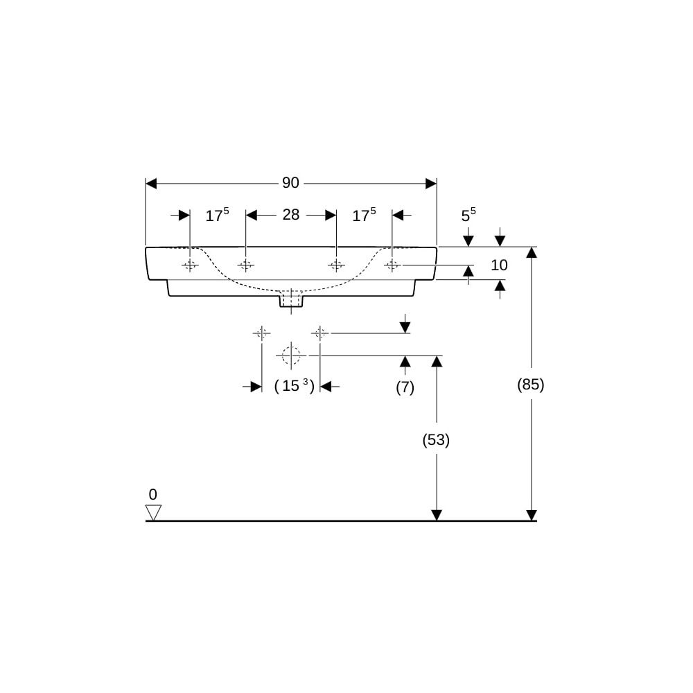 Geberit Renova Plan Waschtisch, Ablagefläche beidseitig, Breite 90cm, Tiefe 48cm, oh... GEBERIT-501705008 4025410868398 (Abb. 8)