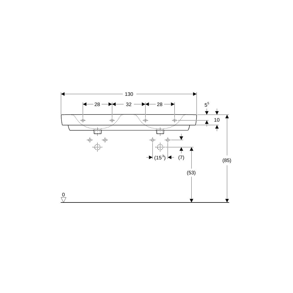 Geberit Renova Plan Doppelwaschtisch, Breite 130cm, Tiefe 48cm, ohne Hahnloch, ohne ... GEBERIT-501713008 4025410869913 (Abb. 8)