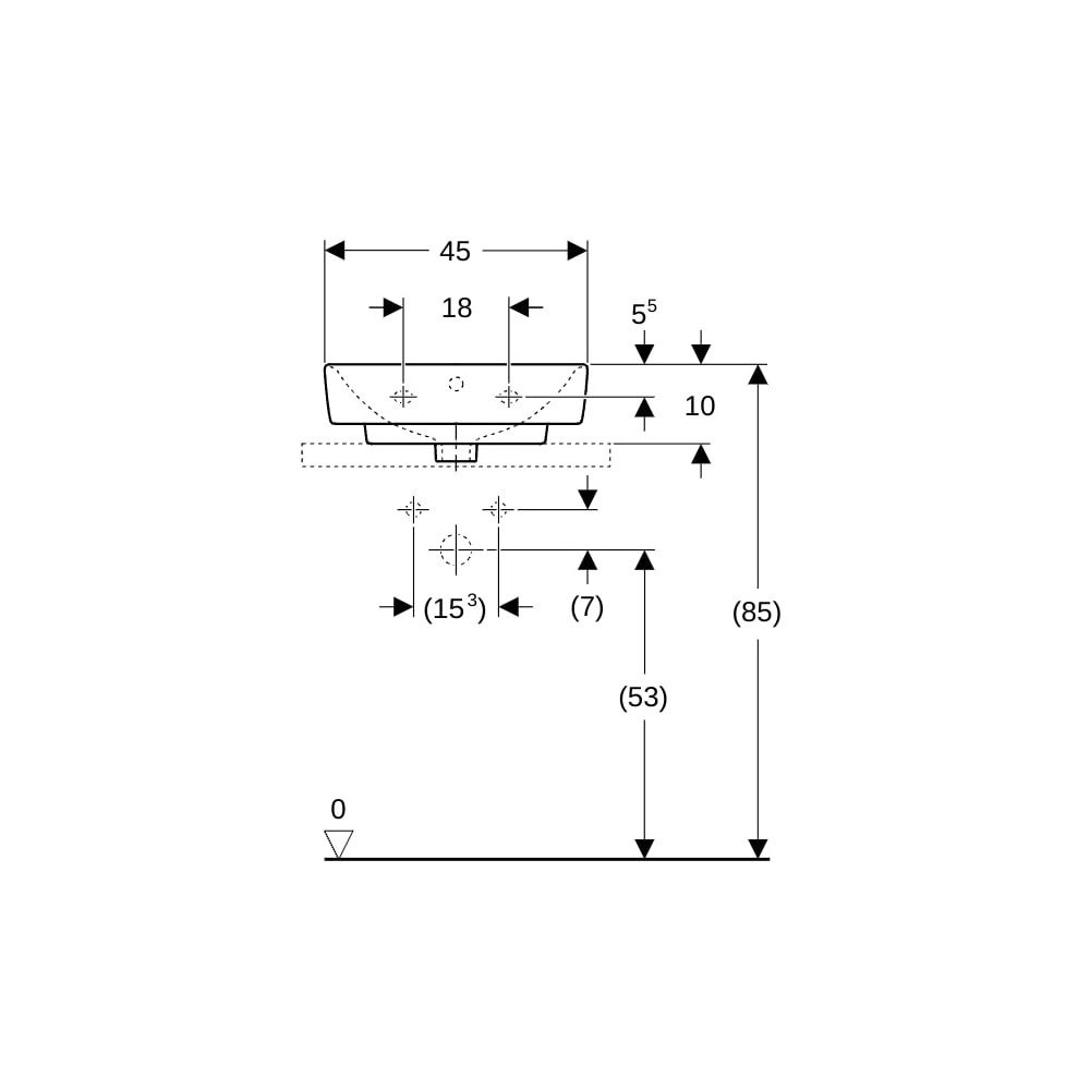 Geberit Renova Plan Aufsatzhandwaschbecken, Breite 45cm, Tiefe 34cm, Hahnloch mittig... GEBERIT-501718001 4025410868459 (Abb. 8)
