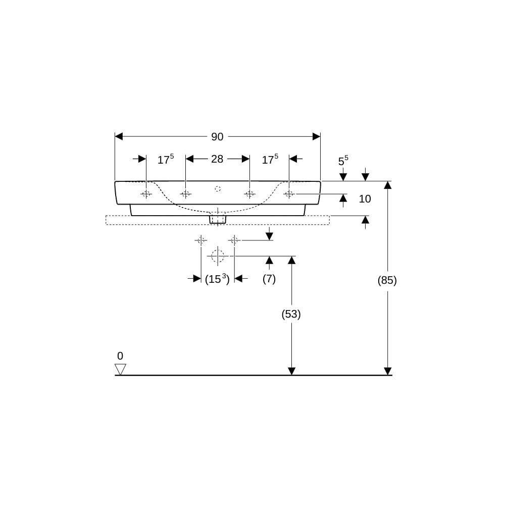Geberit Renova Plan Aufsatzwaschtisch, Ablagefläche beidseitig, 90cm T 48cm Hahnloch... GEBERIT-501728008 4025410868855 (Abb. 8)