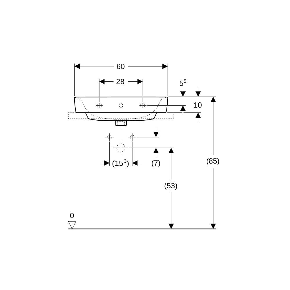 Geberit Renova Plan Aufsatzwaschtisch, Breite 60cm, Tiefe 48cm, Hahnloch mittig, Übe... GEBERIT-501721001 4025410868916 (Abb. 8)