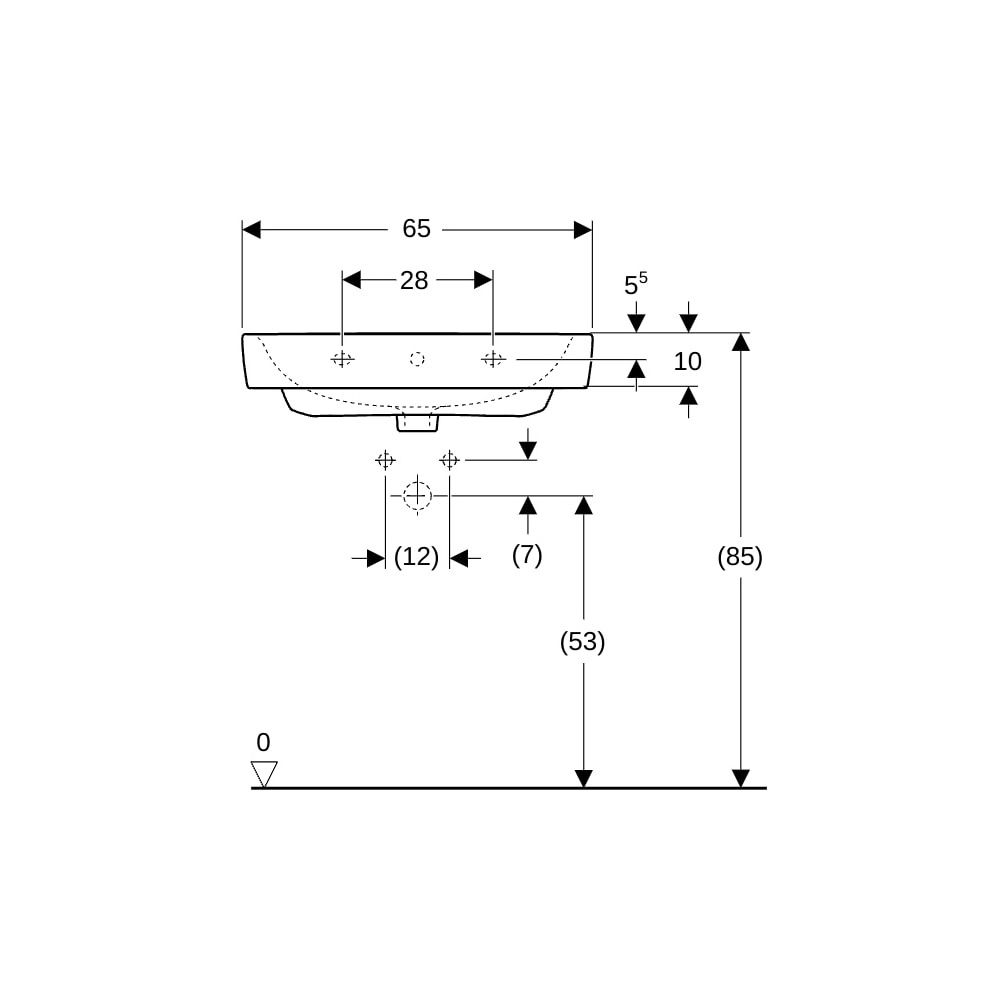 Geberit Renova Plan Aufsatzwaschtisch, Breite 65cm, Tiefe 48cm, Hahnloch mittig, Übe... GEBERIT-501723001 4025410868831 (Abb. 8)