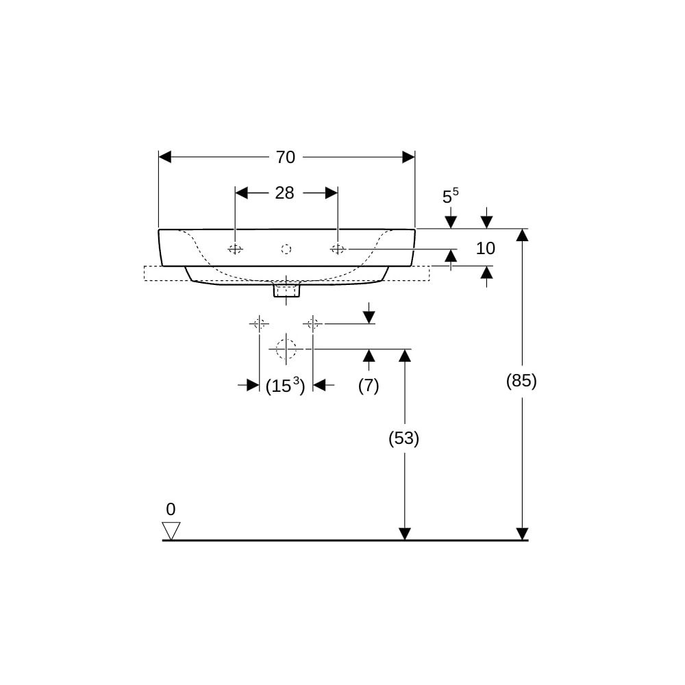 Geberit Renova Plan Aufsatzwaschtisch, Breite 70cm, Tiefe 48cm, Hahnloch mittig, Übe... GEBERIT-501724001 4025410868947 (Abb. 8)