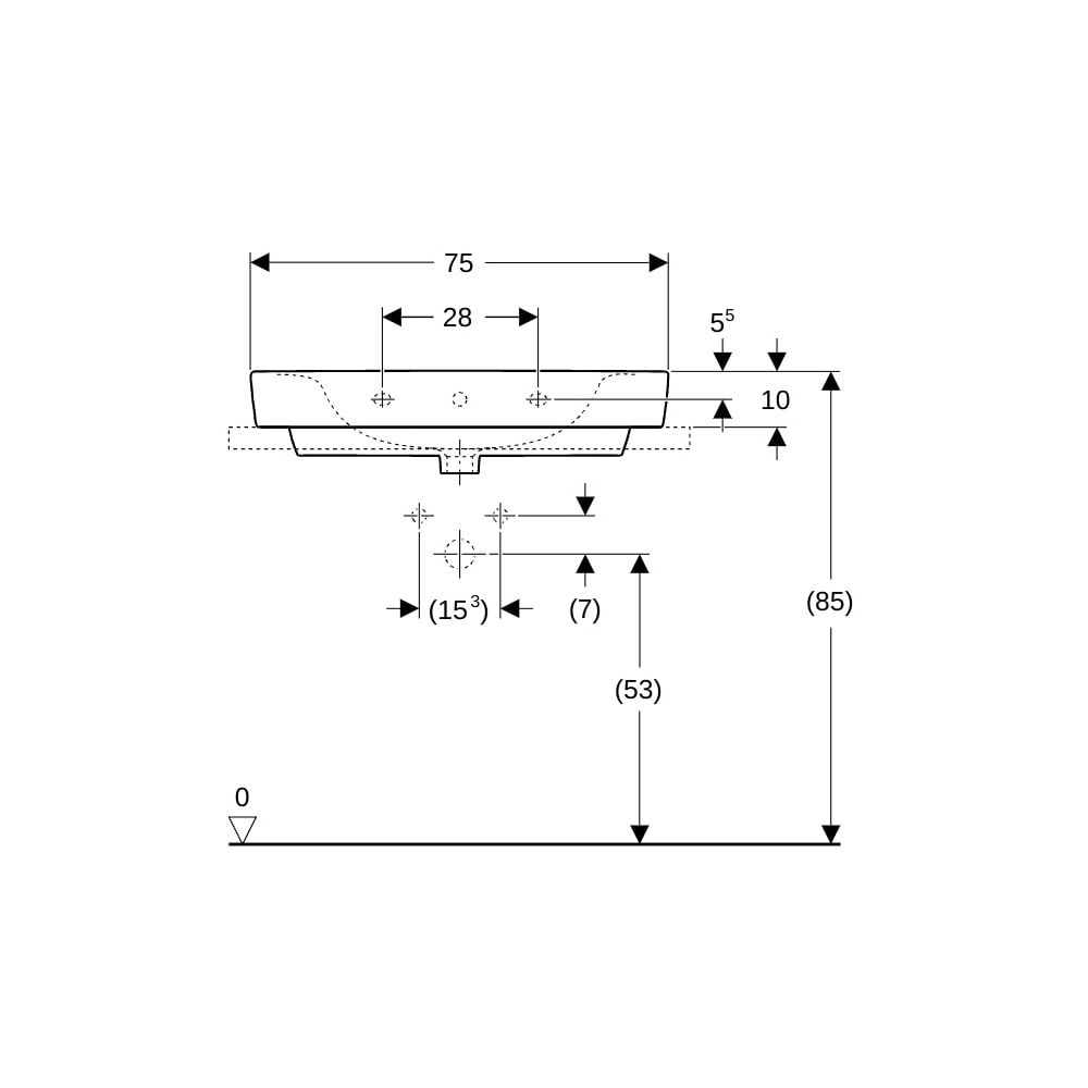 Geberit Renova Plan Aufsatzwaschtisch, Breite 75cm, Tiefe 48cm, Hahnloch mittig, Übe... GEBERIT-501725008 4025410869012 (Abb. 8)