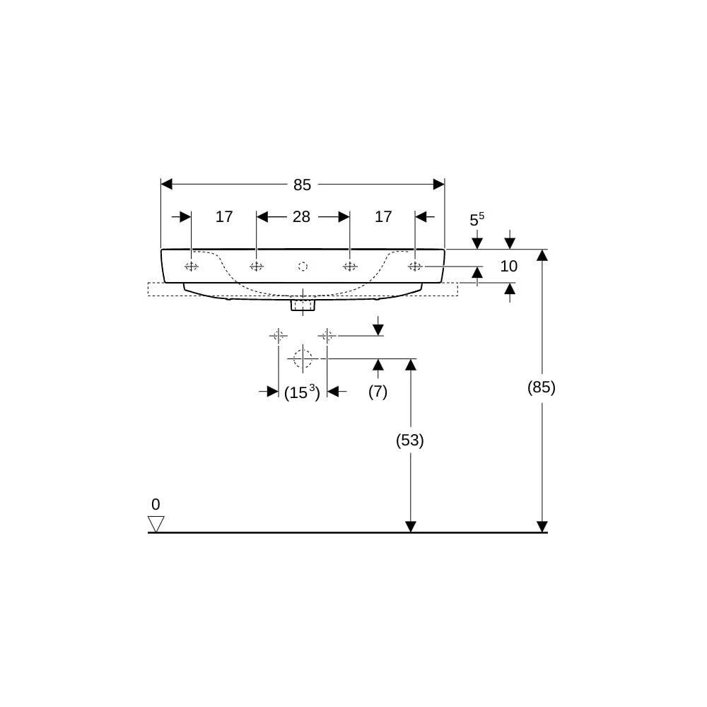 Geberit Renova Plan Aufsatzwaschtisch, Breite 85cm, Tiefe 48cm, Hahnloch mittig, Übe... GEBERIT-501727008 4025410869043 (Abb. 8)