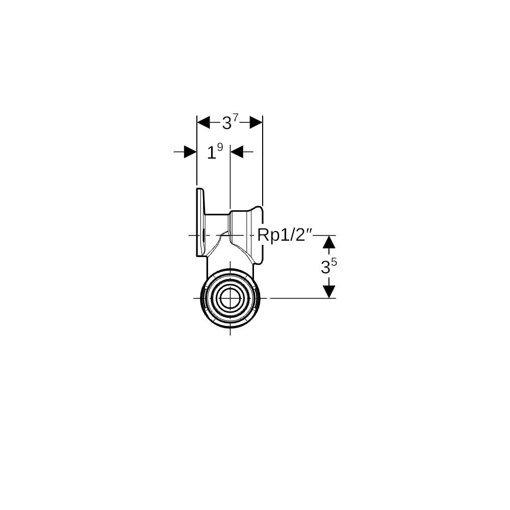 Geberit PushFit T-Anschlusswinkel 90 Grad abgesetzt CW617N, d 20mm, Rp 1/2″, L1 10,7... GEBERIT-651293001 4025416716174 (Abb. 7)
