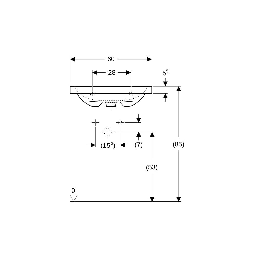 Geberit iCon Light Waschtisch, Breite 60cm, Tiefe 48cm, Hahnloch mittig, Überlauf si... GEBERIT-501834002 4025410894588 (Abb. 8)