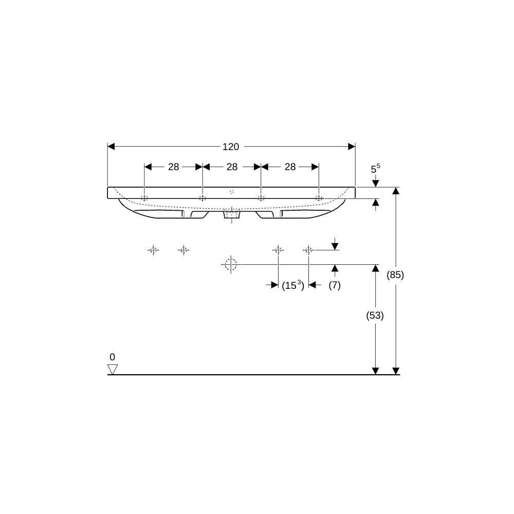 Geberit iCon Light Waschtisch, Breite 120cm, Tiefe 48cm, ohne Hahnloch, Überlauf sic... GEBERIT-501837004 4025410894847 (Abb. 9)