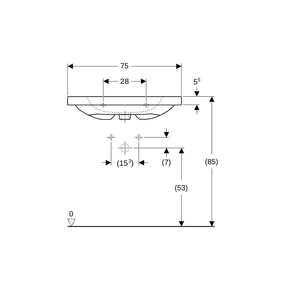 Geberit iCon Light Waschtisch mit Ablagefläche, Breite 75cm, Tiefe 48cm, Hahnloch mi... GEBERIT-501839006 4025410895028 (Abb. 8)