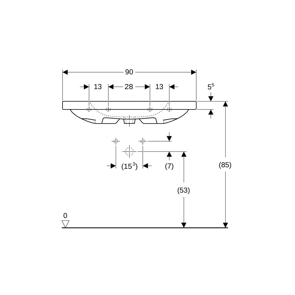 Geberit iCon Light Waschtisch mit Ablagefläche, Breite 90cm, Tiefe 48cm, Hahnloch mi... GEBERIT-501840005 4025410895097 (Abb. 8)