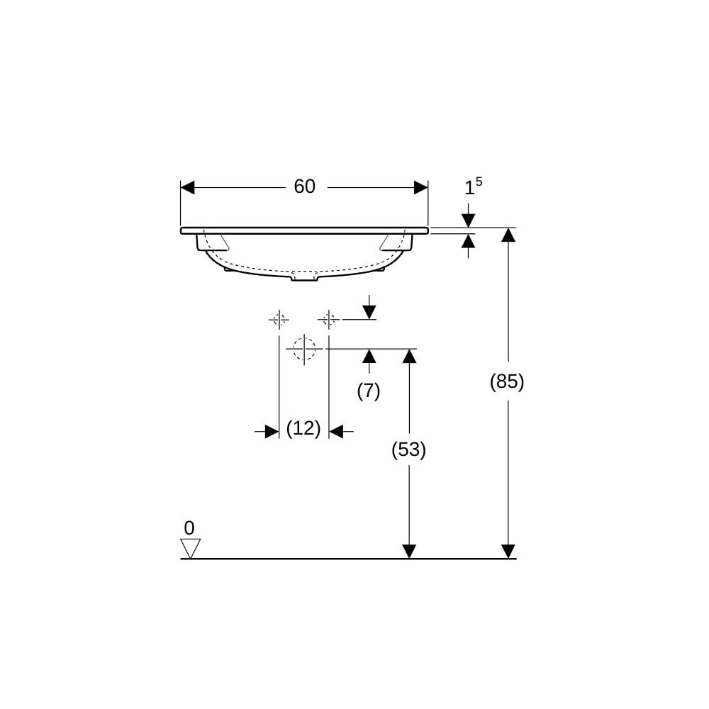 Geberit iCon Möbelwaschtisch, Breite 60cm, Tiefe 48cm, Hahnloch mittig, ohne Überlau... GEBERIT-501843001 4025410895295 (Abb. 8)
