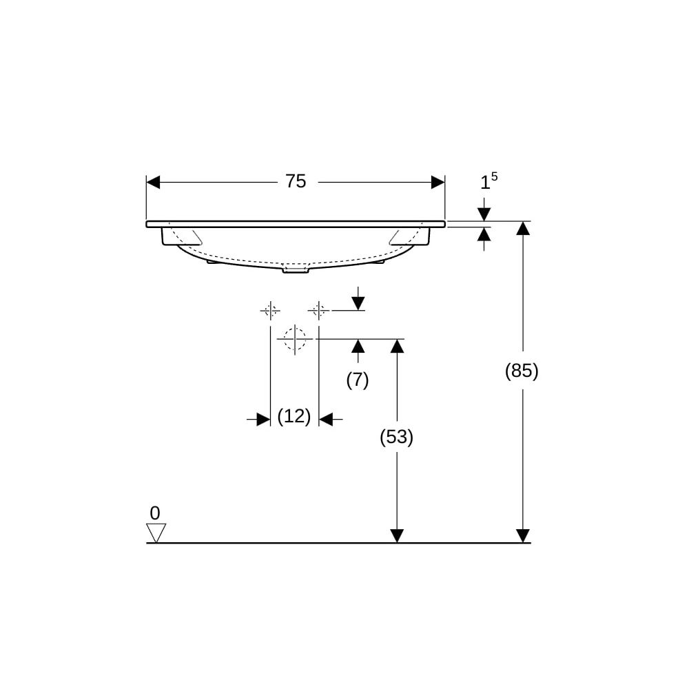 Geberit iCon Möbelwaschtisch, Breite 75cm, Tiefe 48cm, Hahnloch mittig, ohne Überlau... GEBERIT-501844002 4025410895349 (Abb. 8)