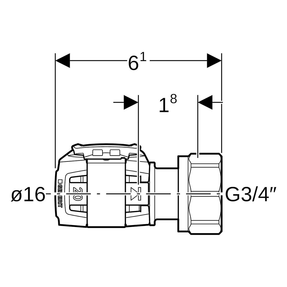 Geberit FlowFit Anschluss für Eurokonus, mit Überwurfmutter bleifreie Siliziumbronze... GEBERIT-619260221 4025416188629 (Abb. 6)