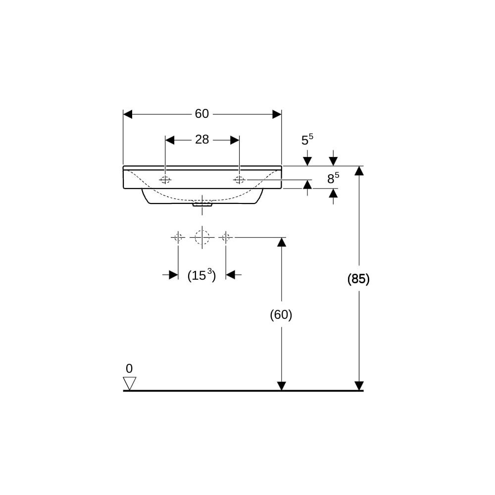 Geberit Xeno2 Waschtisch, Breite 60cm, Tiefe 48cm, Hahnloch mittig, ohne Überlauf, W... GEBERIT-500530011 4025416605430 (Abb. 8)