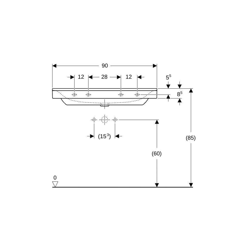 Geberit Xeno2 Waschtisch, Breite 90cm, Tiefe 48cm, ohne Hahnloch, ohne Überlauf, Wei... GEBERIT-500532011 4025416605461 (Abb. 8)