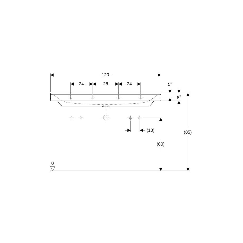 Geberit Xeno2 Waschtisch, Breite 120cm, Tiefe 48cm, ohne Hahnloch, ohne Überlauf, We... GEBERIT-500552011 4025416608943 (Abb. 8)