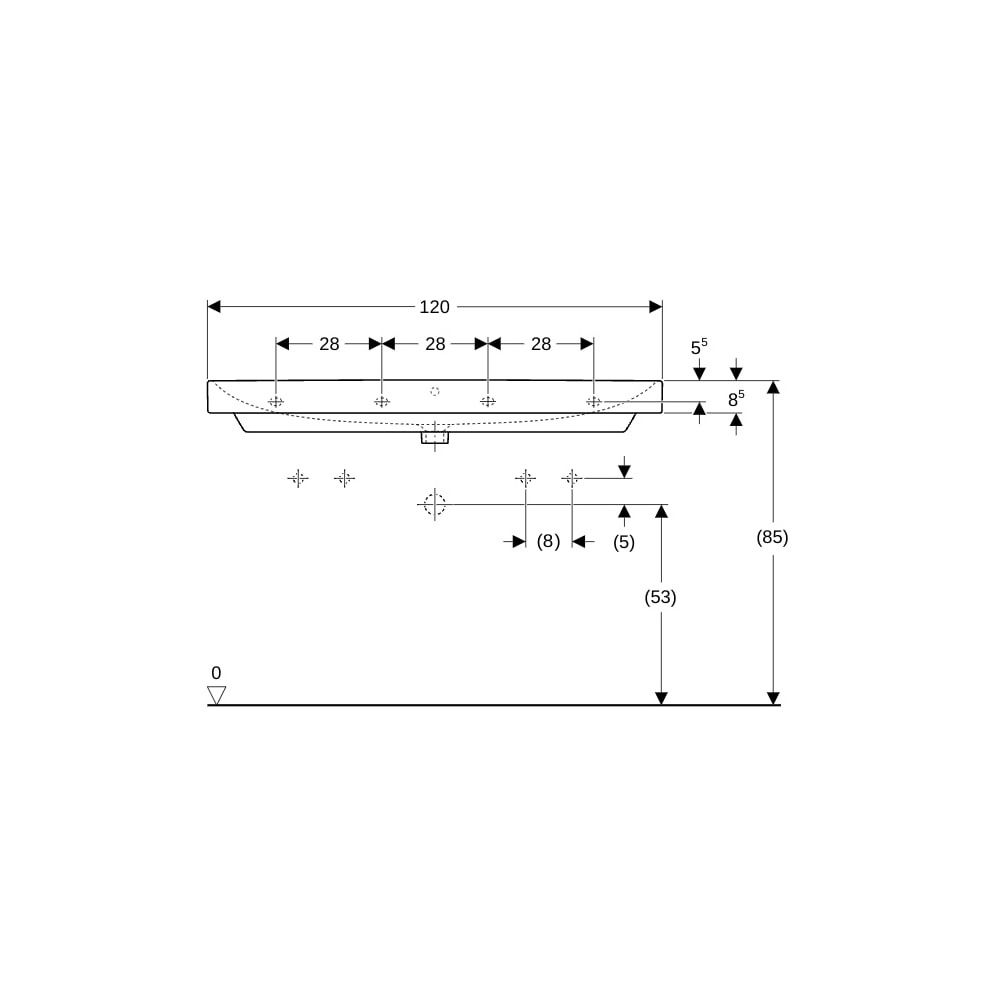 Geberit Smyle Square Waschtisch, Breite 120cm, Tiefe 48cm, Hahnloch links, rechts, Ü... GEBERIT-500253011 4025416522737 (Abb. 8)