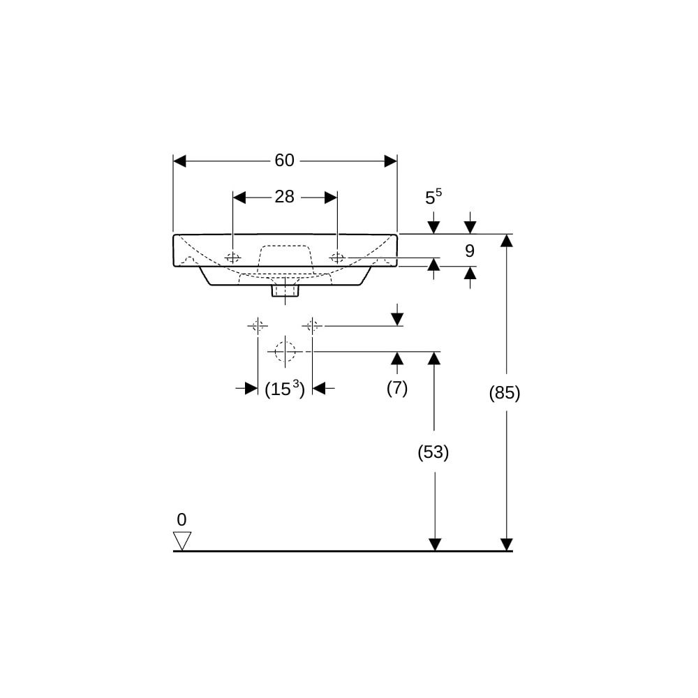 Geberit Smyle Square Waschtisch, Breite 60cm, Tiefe 48cm, Hahnloch mittig, Überlauf ... GEBERIT-500229018 4025416430100 (Abb. 8)