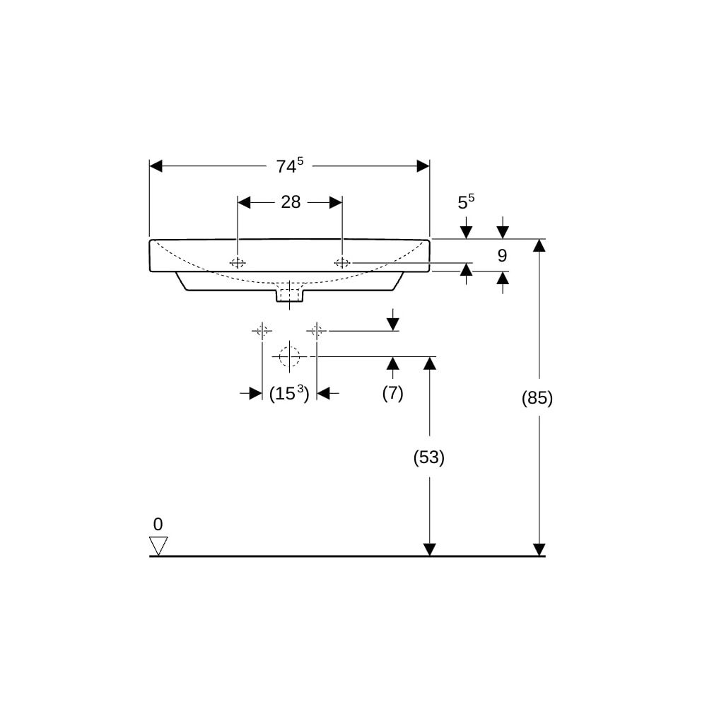 Geberit Smyle Square Waschtisch, Breite 75cm, Tiefe 48cm, Hahnloch mittig, Überlauf ... GEBERIT-500249018 4025416358343 (Abb. 8)