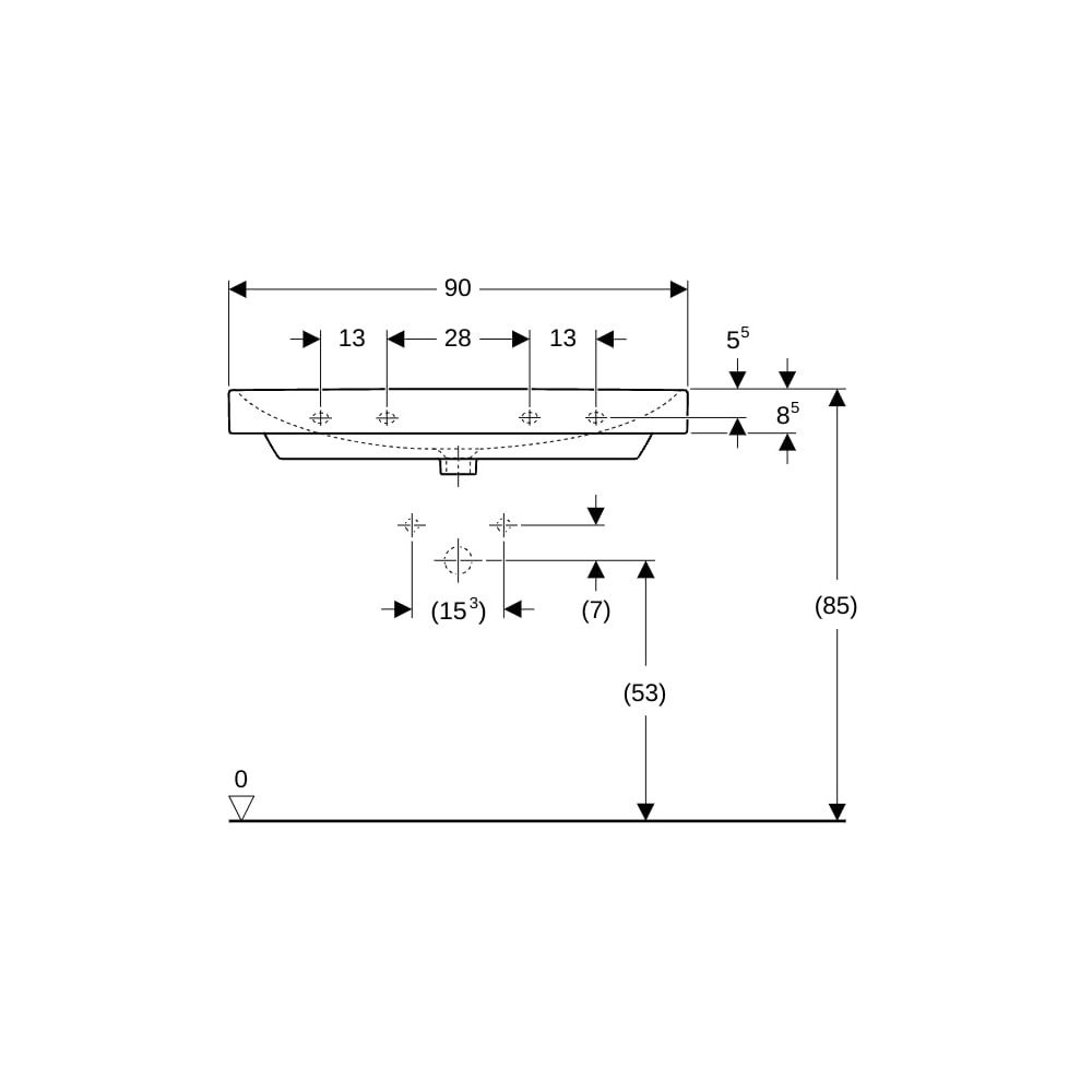 Geberit Smyle Square Waschtisch, Breite 90cm, Tiefe 48cm, ohne Hahnloch, Überlauf si... GEBERIT-500250018 4025416362791 (Abb. 8)