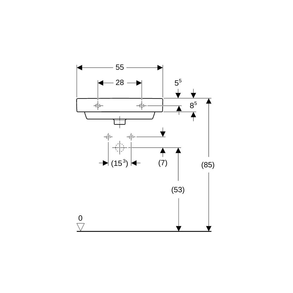 Geberit Smyle Square Waschtisch, Breite 55cm, Tiefe 44cm, Hahnloch mittig, Überlauf ... GEBERIT-500259011 4025416437345 (Abb. 8)
