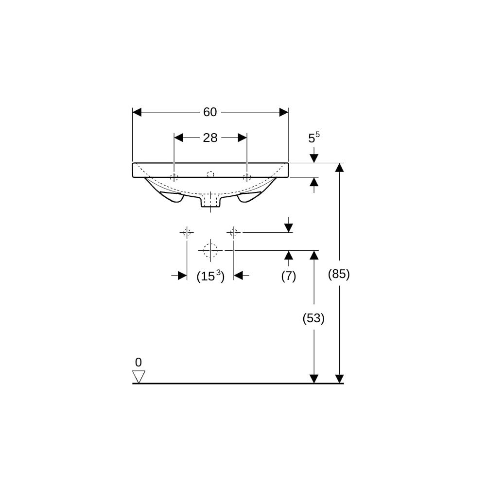 Geberit Acanto Waschtisch, Breite 60cm, Tiefe 48,2cm, Hahnloch mittig, Überlauf sich... GEBERIT-500620018 4022009352993 (Abb. 9)