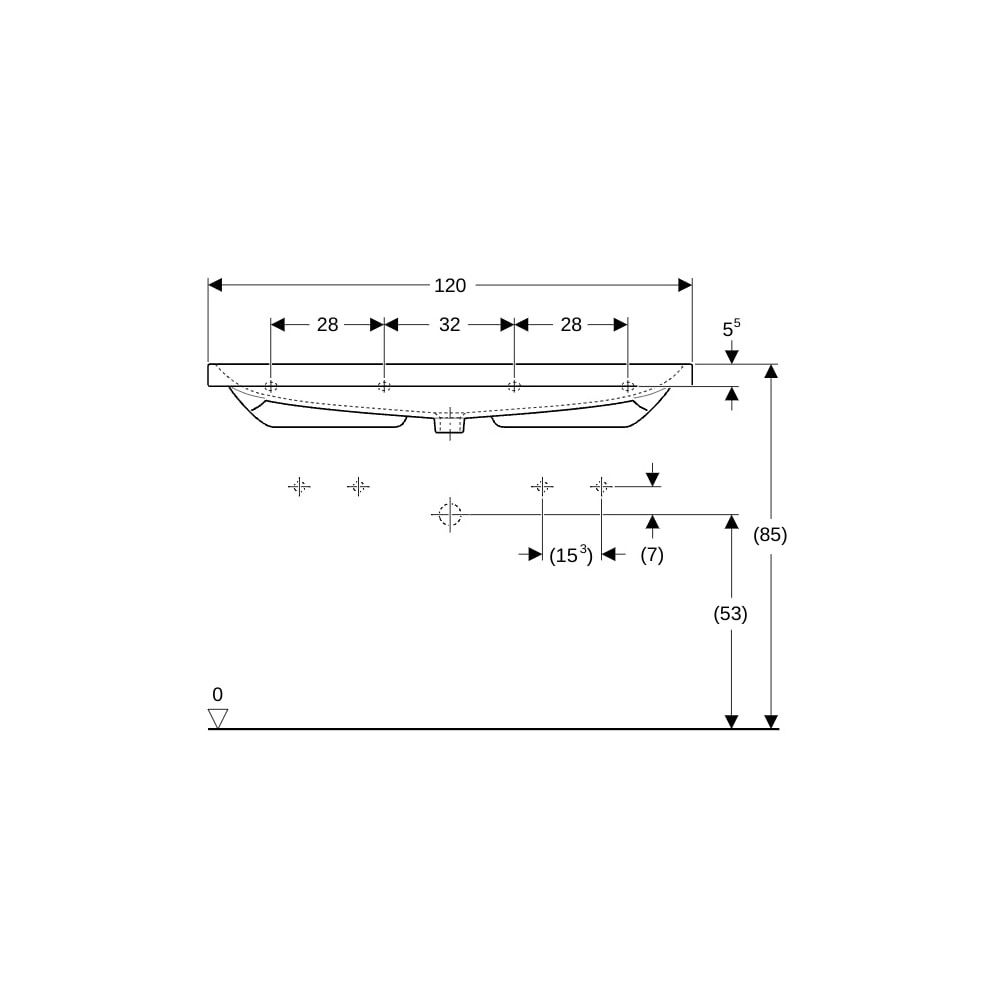 Geberit Acanto Waschtisch, Breite 120cm, Tiefe 48,2cm, Hahnloch links, rechts, ohne ... GEBERIT-501880005 4025410895653 (Abb. 8)