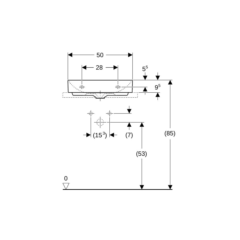 Geberit ONE Aufsatzwaschtisch rechteckig, Abgang vertikal, B 50cm, Tiefe 40cm, ohne ... GEBERIT-505031016 4025410953766 (Abb. 8)