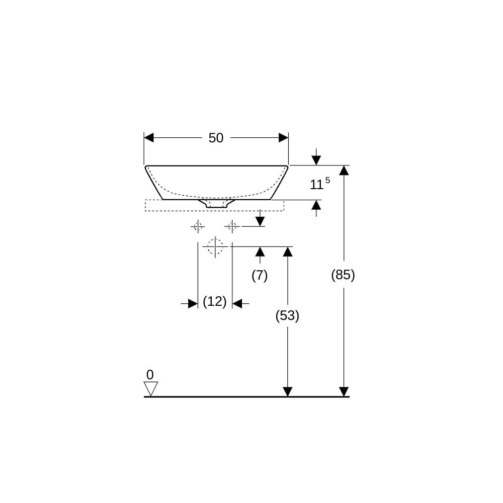 Geberit ONE Aufsatzwaschtisch Schalenform, Abgang vertikal, B 50cm T 42,5cm Hahnloch... GEBERIT-505041016 4025410953780 (Abb. 8)