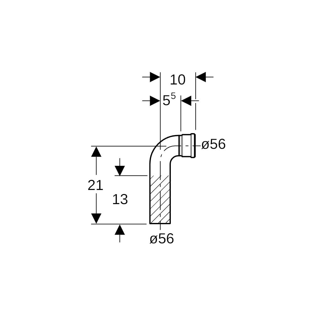 Geberit Anschlussbogen 90 Grad mit Steckmuffe Außendurchmesser 56mm... GEBERIT-152257161 4025410535542 (Abb. 5)