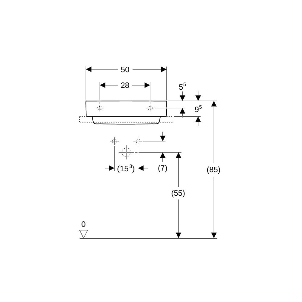 Geberit ONE Aufsatzwaschtisch rechteckig Abgang horiz. 50cm T 41cm Hahnloch mittig o... GEBERIT-505024001 4025410593795 (Abb. 8)