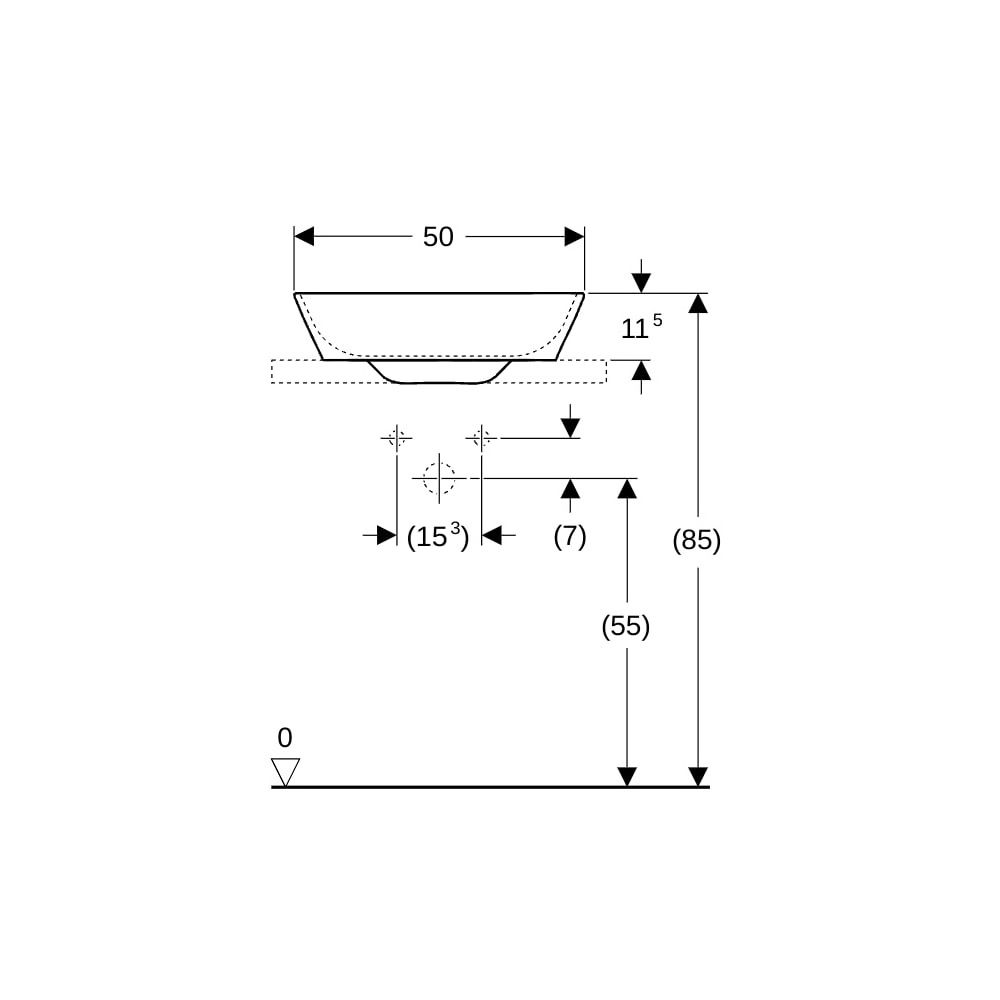 Geberit ONE Aufsatzwaschtisch Schalenform Abgang horizontal 50x42,5cm ohne ohne Hahn... GEBERIT-505052001 4025410594037 (Abb. 8)